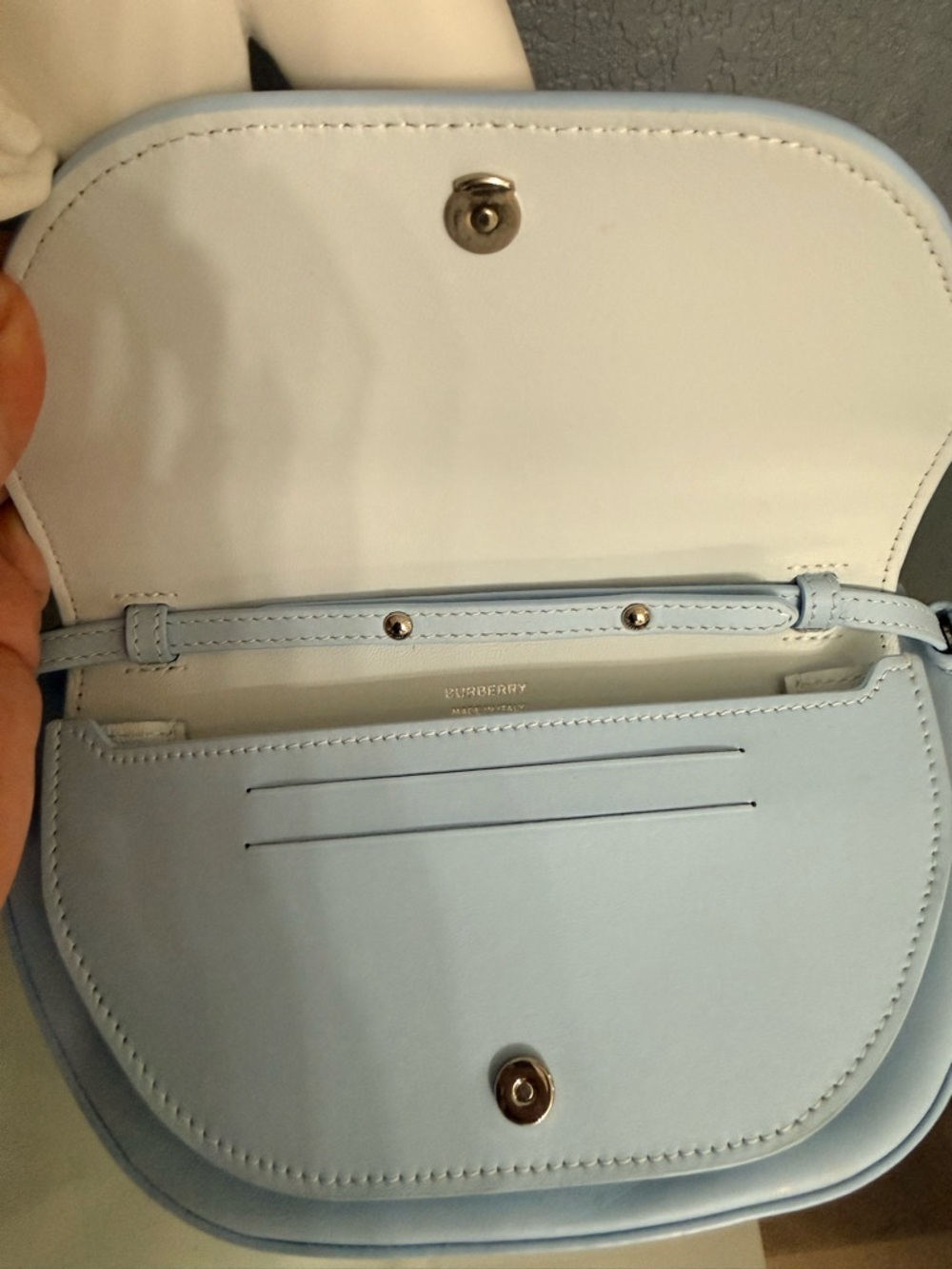Burberry Pale Blue Leather Ring-Handle Wristlet - Picture 7 of 8